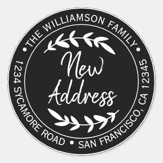 Ny adress etikett för vi har flyttat Black (Framsida)