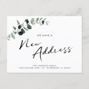 Ny adress Eucalyptus Chic Kalligrafi Flytta Meddelande Vykort