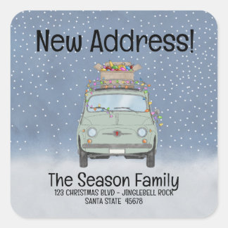 Ny adress Fiat 500 med Ljus Fyrkantigt Klistermärke