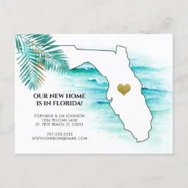 Ny adress Florida Karta Guld Hjärtan Flyttar Meddelande Vykort