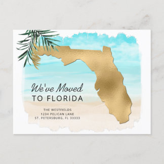 Ny adress Florida Karta Strand scen Flyttning Meddelande Vykort