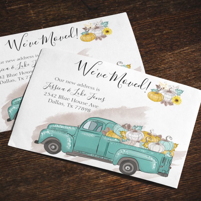 Ny adress Flytta Announcement Pumpkin Lastbil Meddelande Vykort (Skapare uppladdad)