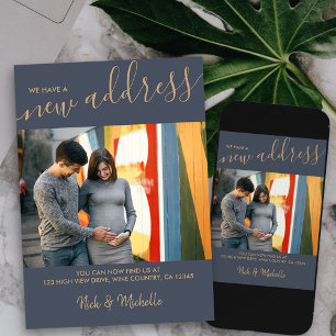 Ny adress Flytta för foto- och Elegant-skript Meddelande