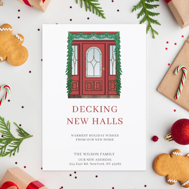 Ny adress Flytta för röda dörrar Helg Vykort (Red Door Decking New Halls New Address Moving Holiday PostCard)