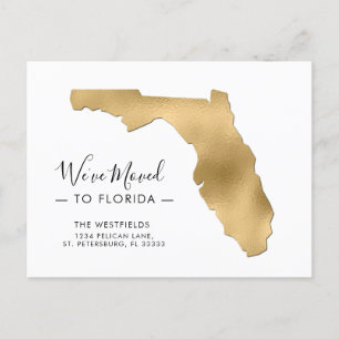 Ny adress Flytta i Gold Foil Florida Karta Meddelande Vykort