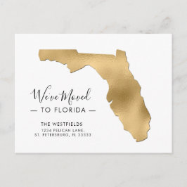 Ny adress Flytta i Gold Foil Florida Karta Meddelande Vykort