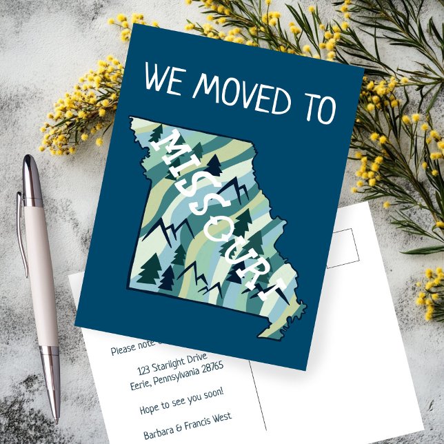 NY ADRESS Flytta Missouri-staten Illustrated Karta Vykort (NEW HOME ADDRESS Moving Announcement Missouri State Illustrated Map Postcard
)