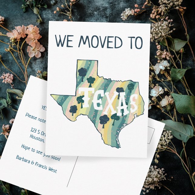 NY ADRESS Flytta TEXAS-stat Illustrated Karta Vykort (NEW ADDRESS Moving TEXAS State Illustrated Map Postcard
)