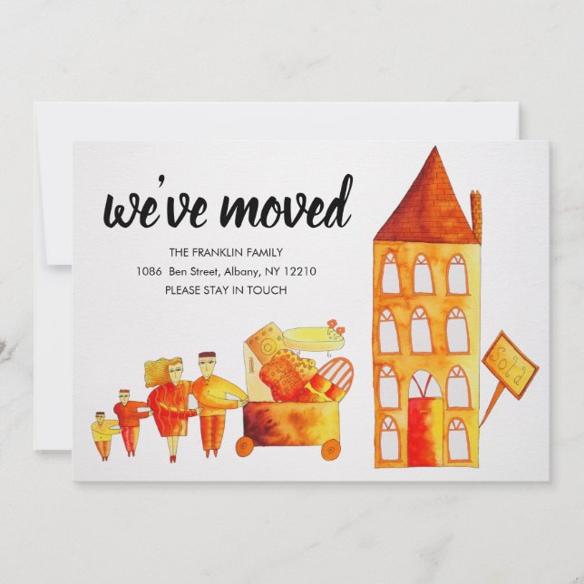 Ny adress för Cute Family Flytta Home Vi har flytt Meddelande (Framsida)