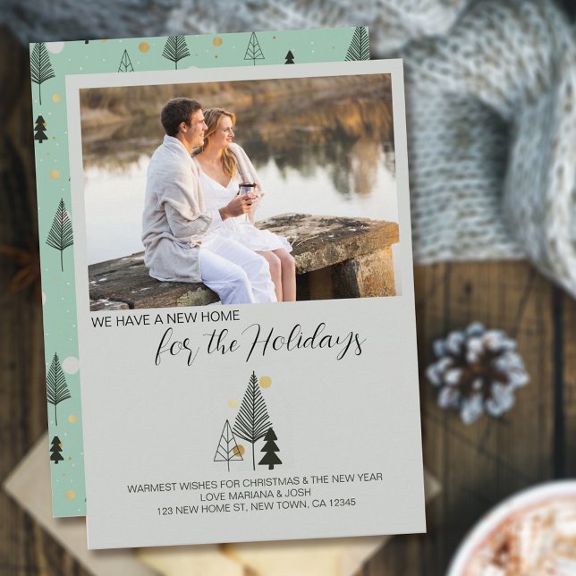 Ny adress för liggande Julgranar Julkort (Skapare uppladdad)