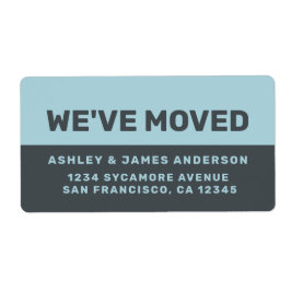 Ny adress för svart vi har flyttat, blå glöd adressetikett