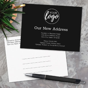 Ny adress förändring med Business Logotyp Black Meddelande Vykort