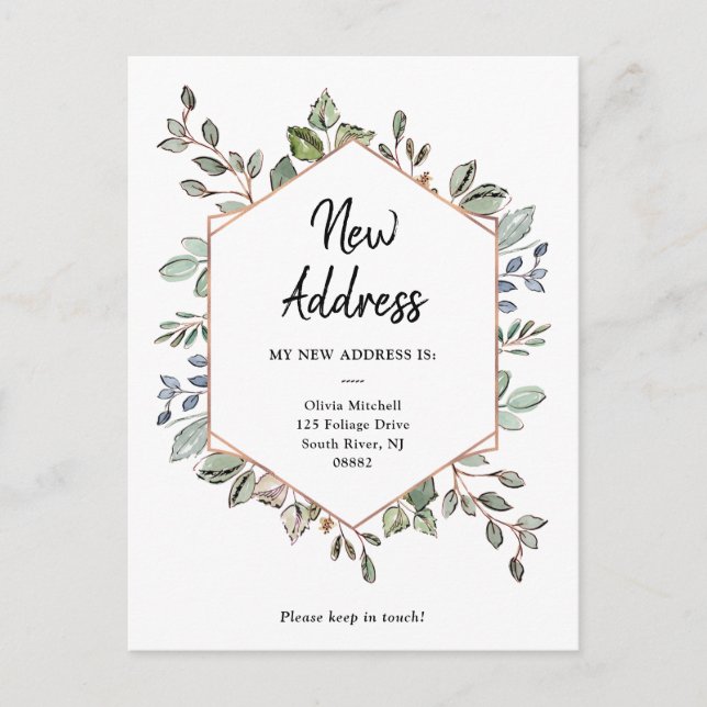 Ny adress Geometric Foliage Flytta Announement Vykort (Framsida)