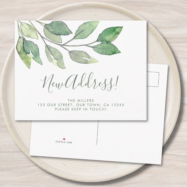 Ny adress grönska meddelande vykort (Skapare uppladdad)