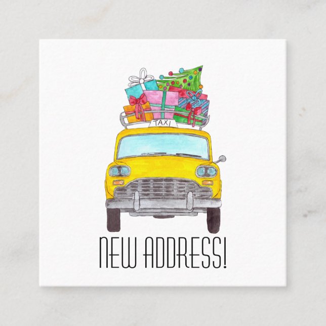 Ny adress Gult med julklapp Fyrkantigt Visitkort (Framsida)