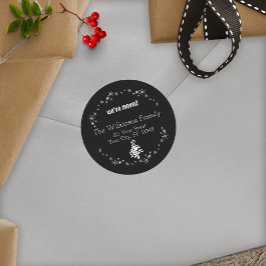 Ny adress Helgdag Black Kuvert Seal Runt Klistermärke