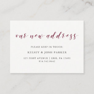 Ny adress infogning   Elegant Typografi i Marsala Tilläggskort
