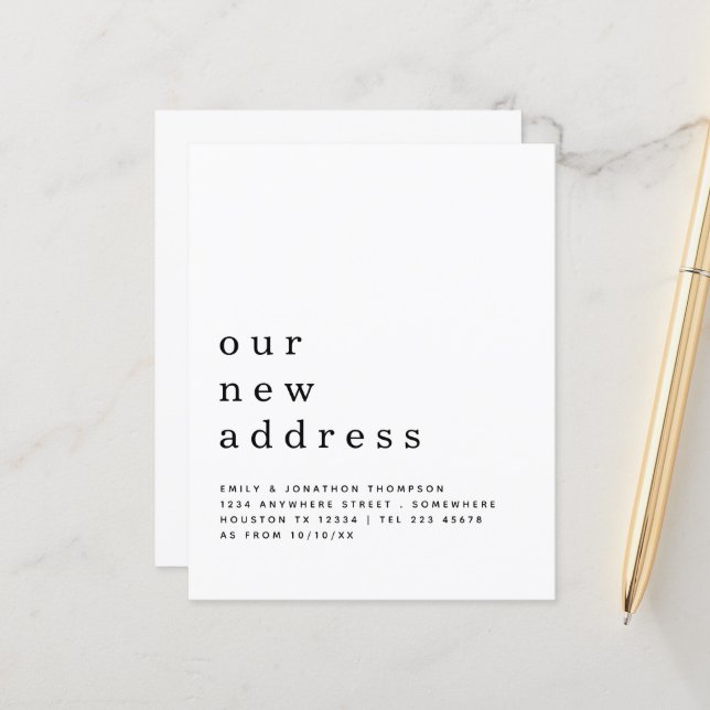 Ny adress information om budgetminimalistisk Flytt (Fram/Back In Situ)