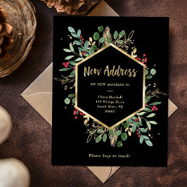 Ny adress | Jul Giled Greenery Black Vykort