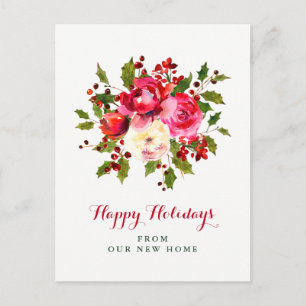 Ny adress jul Röda och Grönt Blommor Helg Vykort