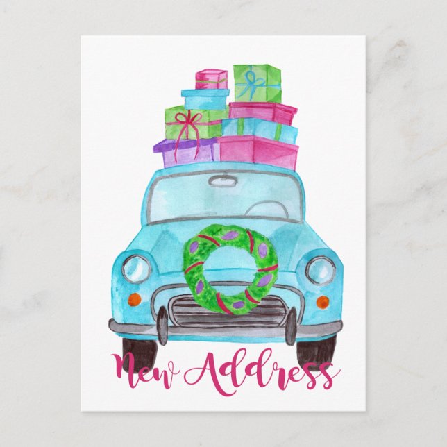 Ny adress klassisk julklapp vykort (Framsida)