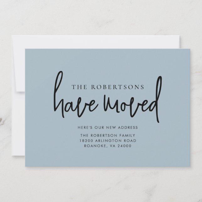 Ny adress Modern Calligraphy Dusty Blue Flytta Meddelande (Framsida)