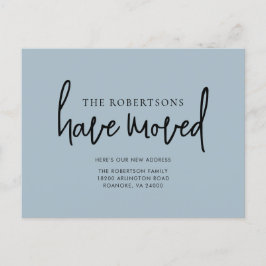 Ny adress Modern Calligraphy Dusty Blue Flytta Meddelande Vykort