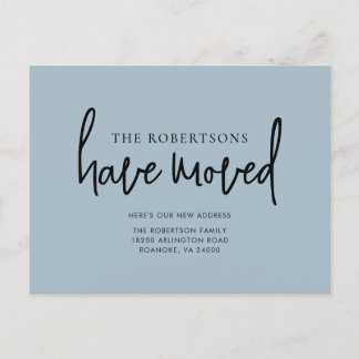 Ny adress Modern Calligraphy Dusty Blue Flytta Meddelande Vykort