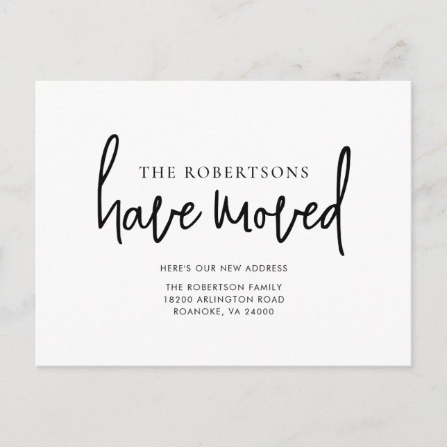 Ny adress Modern Kalligrafi - minimal Flytta Meddelande Vykort (Framsida)