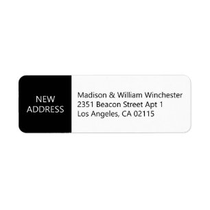 Ny adress modern, minimalistisk svartvit anpassnin returadress etikett