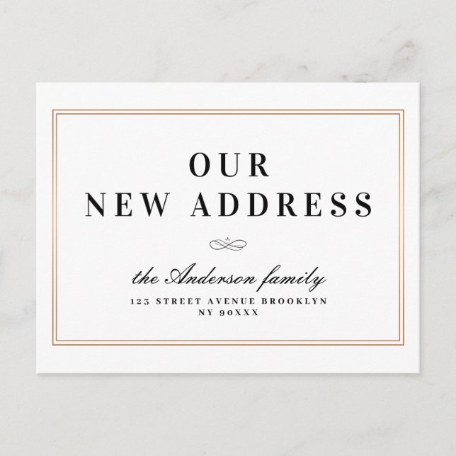 Ny adress, ny hem guld ram vykort (Framsida)