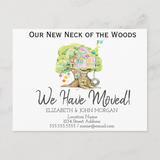 Ny adress, Nytt hem, Hus Träd Meddelande Vykort (Framsida)