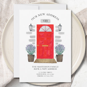 Ny adress Red Dor Watercolor Lavender Meddelande