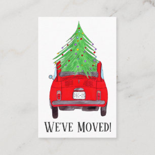 Ny adress Red Fiat 500 med Julgran Visitkort
