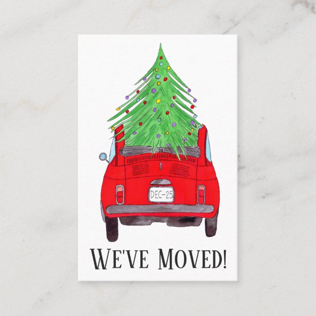 Ny adress Red Fiat 500 med Julgran Visitkort (Framsida)