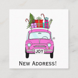 Ny adress Retro Fiat 500 med julklappar Fyrkantigt Visitkort