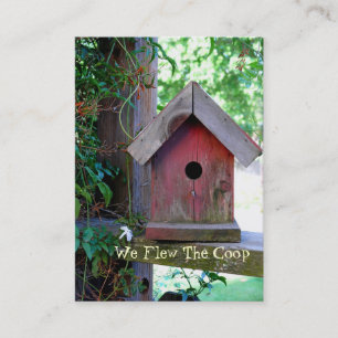 Ny adress röd Birdhouse Visitkort