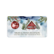 Ny adress rödbrun i Snö med Evergreens Labe