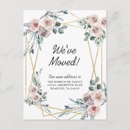 Ny adress Rosa Blommigt Eucalyptus Flytta Meddelande Vykort