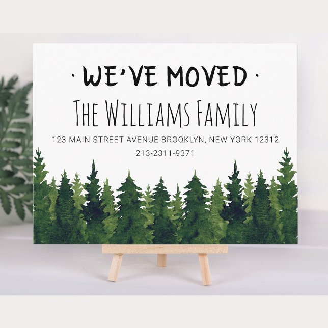 Ny adress Rustic Watercolor Forest Vykort (Skapare uppladdad)