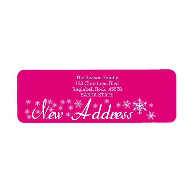 Ny adress snöflammande jul returadress etikett (Framsidan)