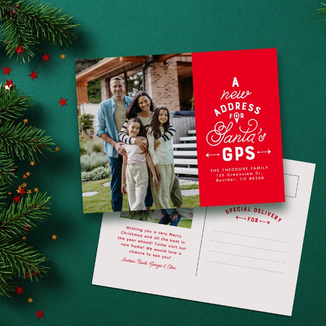 Ny adress två fotoröda jul helg vykort (Skapare uppladdad)