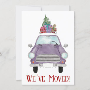 Ny adress Violet Car med julgåvor Invita Inbjudningar