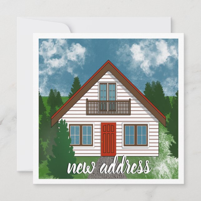 Ny adress | Vita Land House Red Door Teckning Meddelande (Framsida)