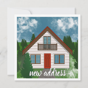 Ny adress   Vita Land House Red Door Teckning Meddelande
