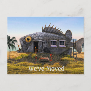 Ny adress vykort med fisken och myror vid stranden