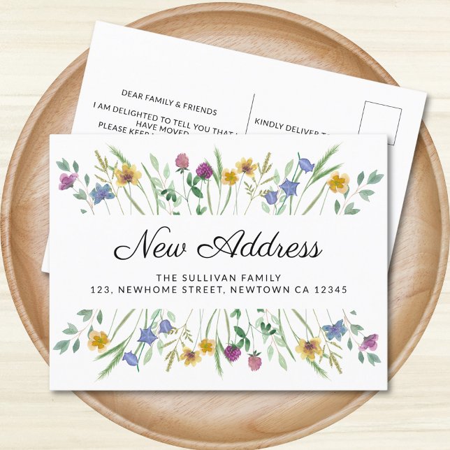 Ny adress Wildflower Moving Meddelande Vykort (Skapare uppladdad)