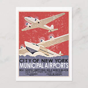 NY Airports Vintage affisch - c 1930 - fated Vykort
