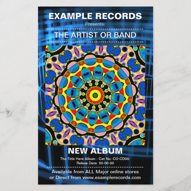 Ny albumlansering - Blåstrukturerad Spiral Flygblad (Framsidan)