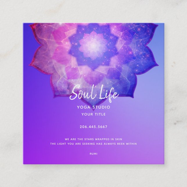 Ny ålder | Violet Lotus Meditation Mandala Fyrkantigt Visitkort (Framsida)